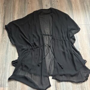 H&M Black Sheer Cardigan with Pom Pom Trim
